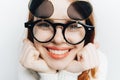 pretty woman face closeup fashionable glasses cosmetics attractive look Royalty Free Stock Photo