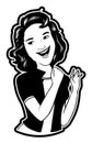 Pretty Woman Flirting Black And White Illustration