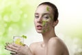 Pretty woman with fresh make-up and cold mojito Royalty Free Stock Photo