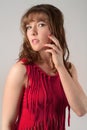 Pretty Woman in Fringed Red Top Royalty Free Stock Photo