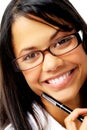 Pretty woman with glasses and pen Royalty Free Stock Photo