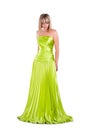 Pretty woman in green gown isolated on white