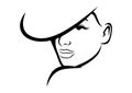 Pretty woman with hat simple line art