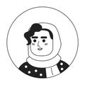 Pretty woman in hijab with curly bangs monochrome flat linear character head