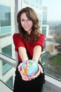 Pretty Woman Holding Globe Royalty Free Stock Photo