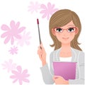 Cute lecturer holding pointer stick on flower background Royalty Free Stock Photo