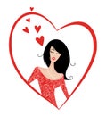 Pretty Woman Inside a Big Red Heart