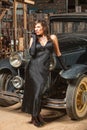 Pretty Woman Leaning on Car Royalty Free Stock Photo