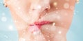 Pretty woman lips blowing abstract white lights Royalty Free Stock Photo