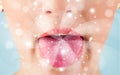 Pretty woman lips blowing abstract white lights Royalty Free Stock Photo