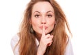 Pretty woman making silence sign Royalty Free Stock Photo