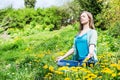 Pretty woman meditate in the park Royalty Free Stock Photo