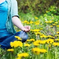 Pretty woman meditate in the park Royalty Free Stock Photo