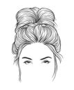 Pretty woman with a messy bun hairstyle. Hand drew vector line art illustration