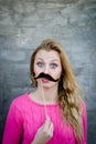 Pretty woman moustache on stick Royalty Free Stock Photo