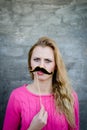 Pretty woman moustache on stick Royalty Free Stock Photo