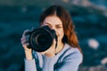 pretty woman photographer nature rocky mountains close up professional