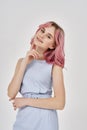 pretty woman pink hair posing fashion studio Royalty Free Stock Photo