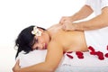 Pretty woman receive deep back massage Royalty Free Stock Photo