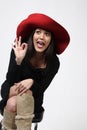 Pretty Woman in Red Hat Royalty Free Stock Photo