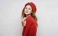 pretty woman red hat and dresses cosmetics home luxury model Royalty Free Stock Photo