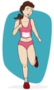 Pretty Woman Running in a Marathon, Vector Illustration