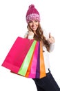 Pretty woman with shopping bags isolated on white Royalty Free Stock Photo