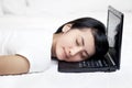 Pretty woman sleeping with laptop Royalty Free Stock Photo