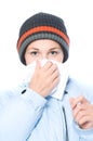 Pretty woman sneeze. flu Royalty Free Stock Photo
