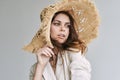 pretty woman in straw hat charm cosmetics blueprint studio Royalty Free Stock Photo