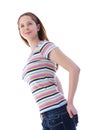 Pretty woman in stripy t-shirt smiling Royalty Free Stock Photo