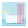 Pretty Woman taking a bath. Vector.