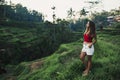 Pretty woman in tegalalang rice terrace fields in morning sunrise, Ubud, Bali, Indonesia. Royalty Free Stock Photo