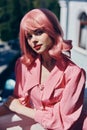 Pretty Woman Vintage Fashion Pink Hair Posing Summer Happy Female Relaxing