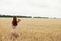 pretty woman Wheat field autumn season concept Royalty Free Stock Photo