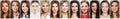 Pretty women faces collage. Beautiful woman smiling and laughing, positive emotions, fashion portraits