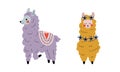 Pretty Wooly Llama or Alpaca as Adorable Fairy Animal Vector Set