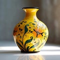 pretty yellow vase with a floral design generative AI