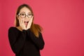 Pretty young asian woman in the studio looking shocked Royalty Free Stock Photo