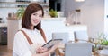 Woman use pad to order Royalty Free Stock Photo