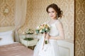 Pretty young Bride. Boudoir morning of the bride. Royalty Free Stock Photo