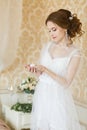 Pretty young Bride. Boudoir morning of the bride. Royalty Free Stock Photo