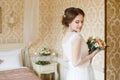 Pretty young Bride. Boudoir morning of the bride. Royalty Free Stock Photo