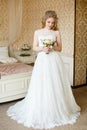 Pretty young Bride. Boudoir morning of the bride. Royalty Free Stock Photo