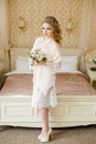 Pretty young Bride. Boudoir morning of the bride. Royalty Free Stock Photo