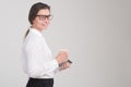 Pretty and young business girl in glasses isolated Royalty Free Stock Photo