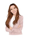 pretty young business woman in pink jacket, successful confidence with arms crossed Royalty Free Stock Photo