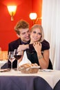 Pretty Young Couple having Date at Restaurant. Royalty Free Stock Photo