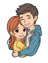 A pretty young couple in love, a red-haired girl hugs a dark-haired young man. vector