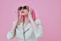 Pretty young female in White blazer pink hair Glamor Cosmetics color background unaltered Royalty Free Stock Photo